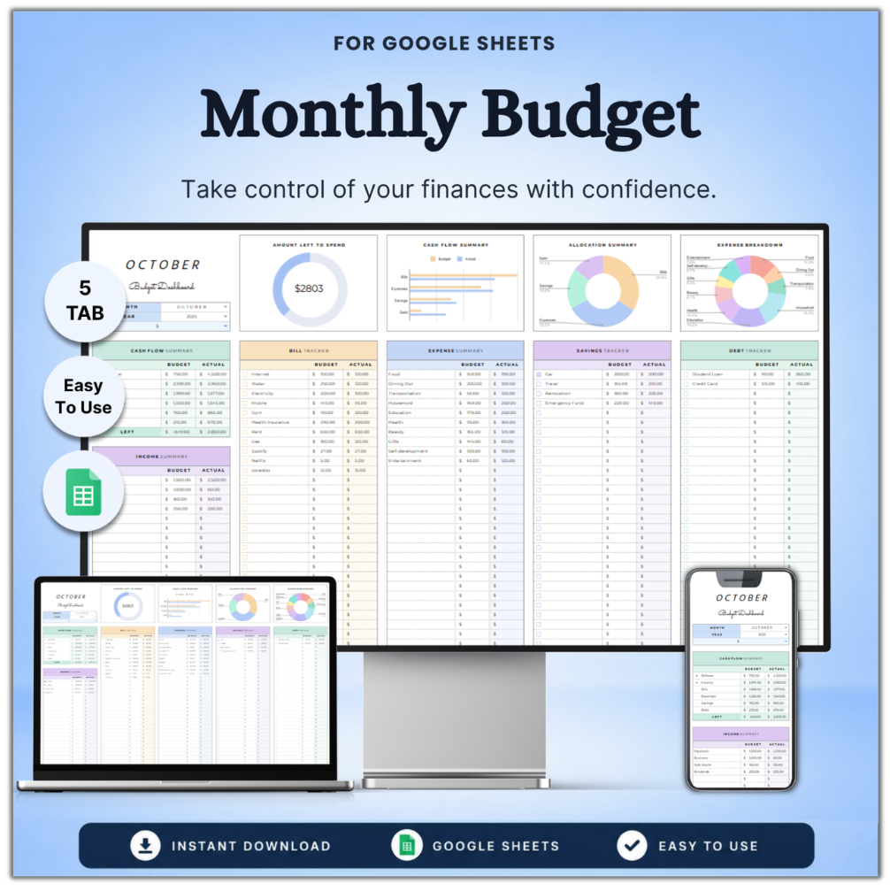 Monthly Budget Tracker Google Sheets GigaSheets
