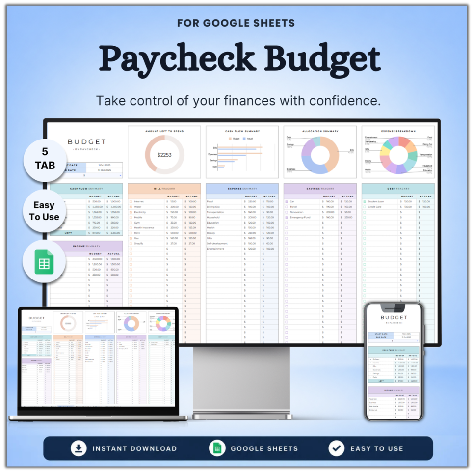 Paycheck Budget Tracker Spreadsheet GigaSheets