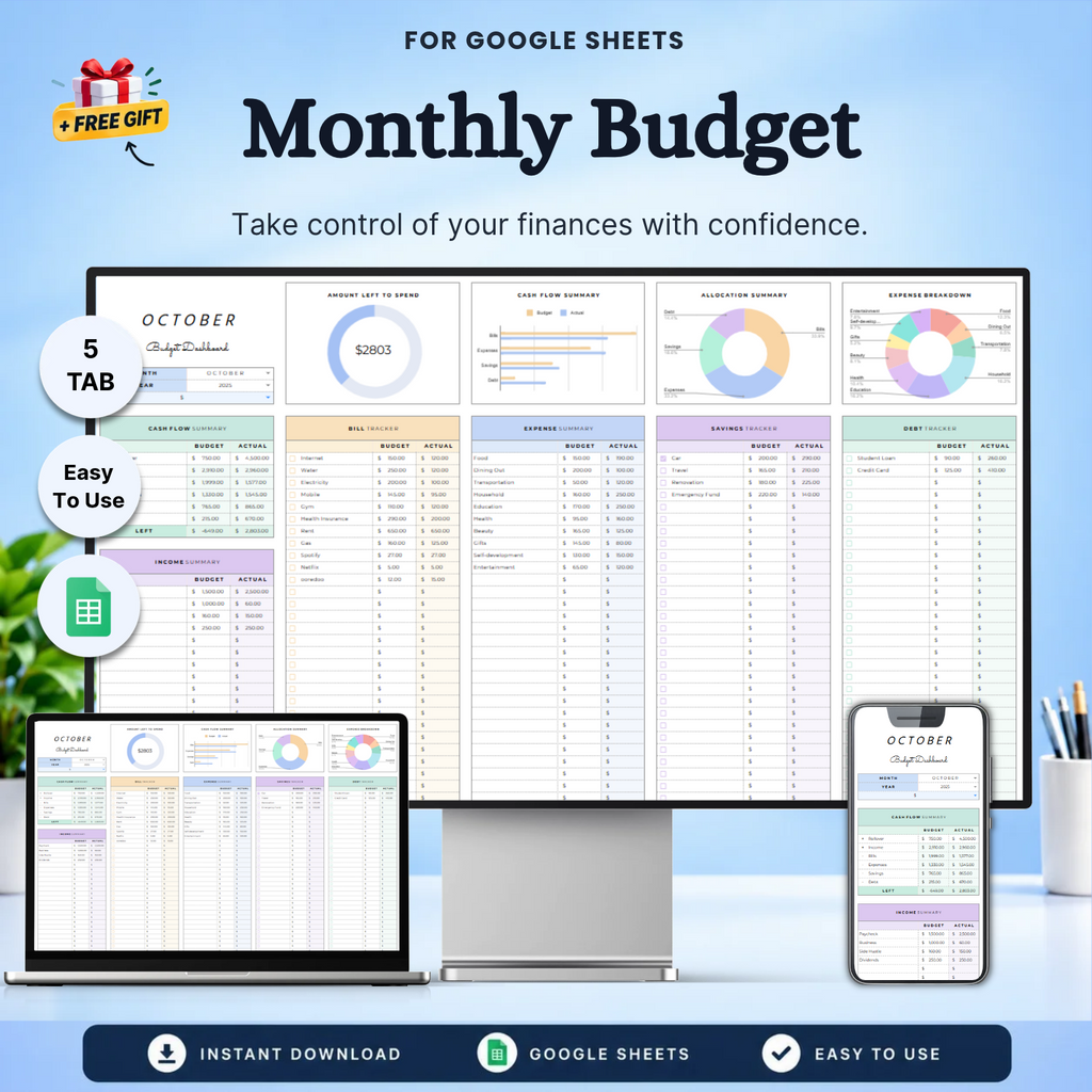 Monthly Budget Tracker Google Sheets GigaSheets