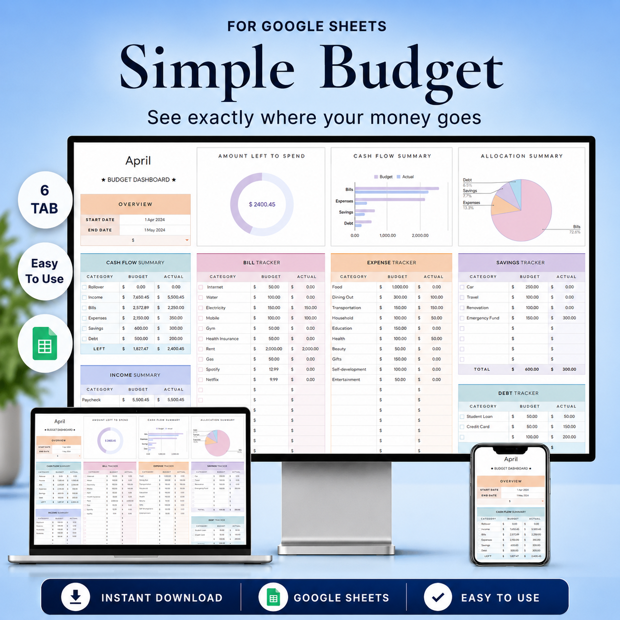 Simple Budget Tracker For Google Sheets