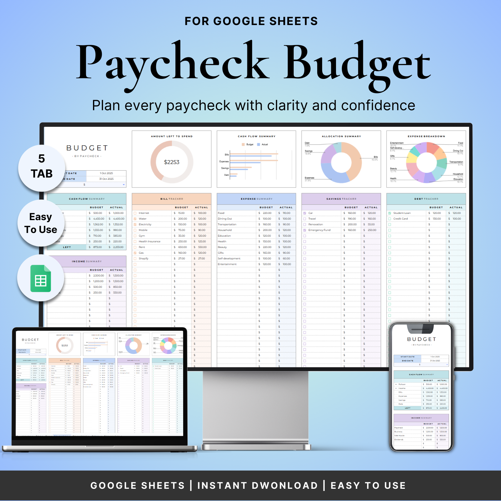 Paycheck Budget Tracker Spreadsheet