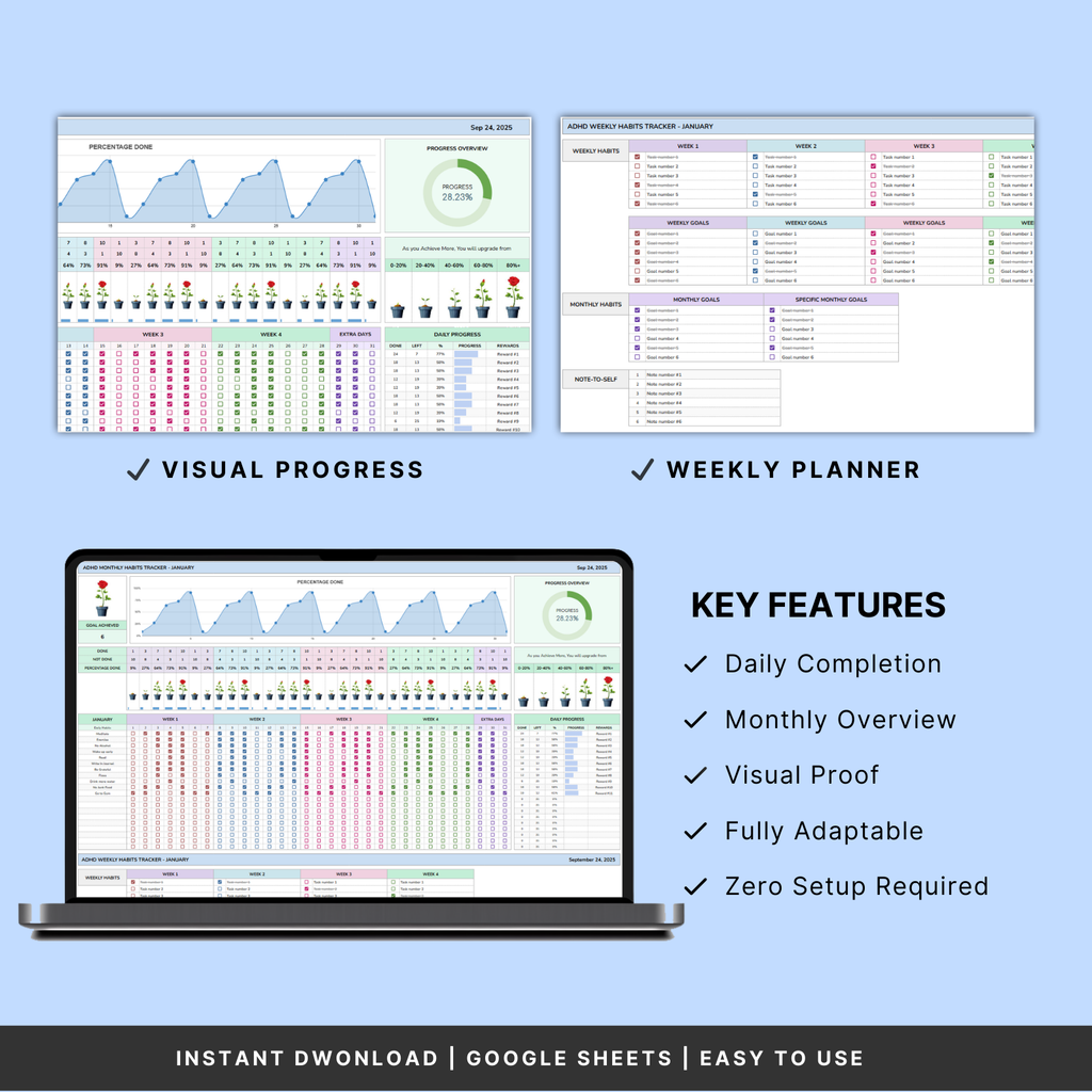 ADHD Habit Tracker For Google Sheets
