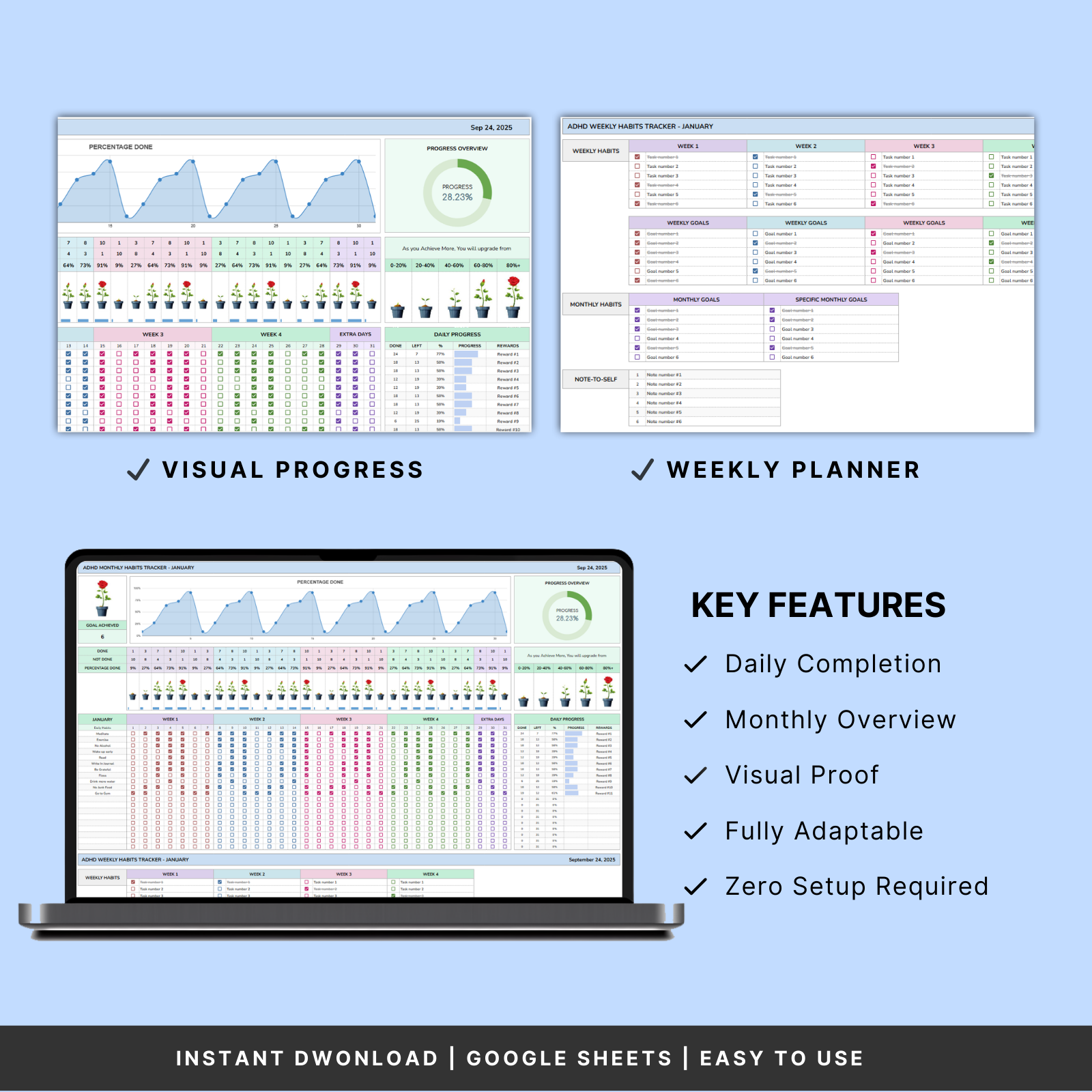 ADHD Habit Tracker For Google Sheets