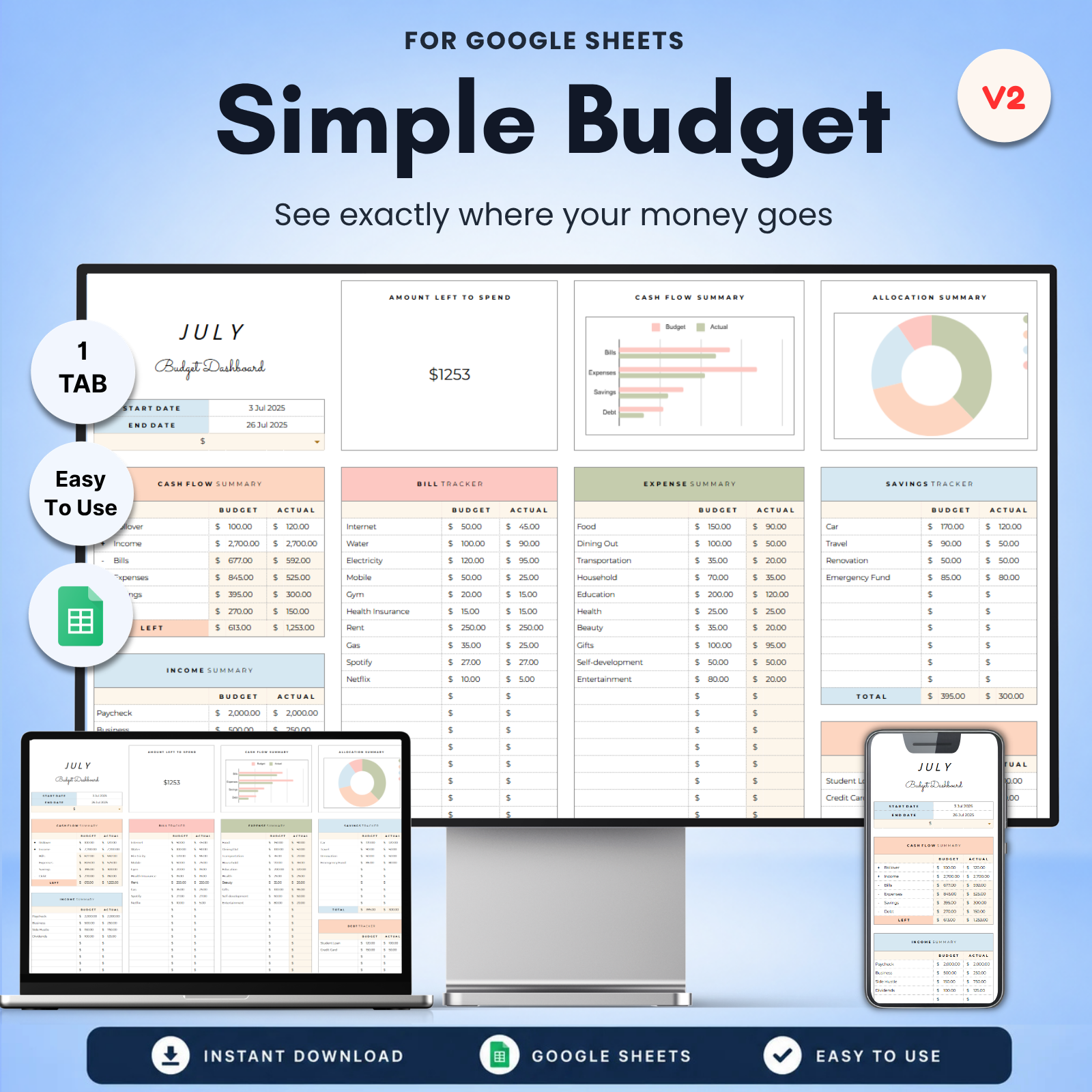 Simple Budget Tracker V2 Spreadsheet