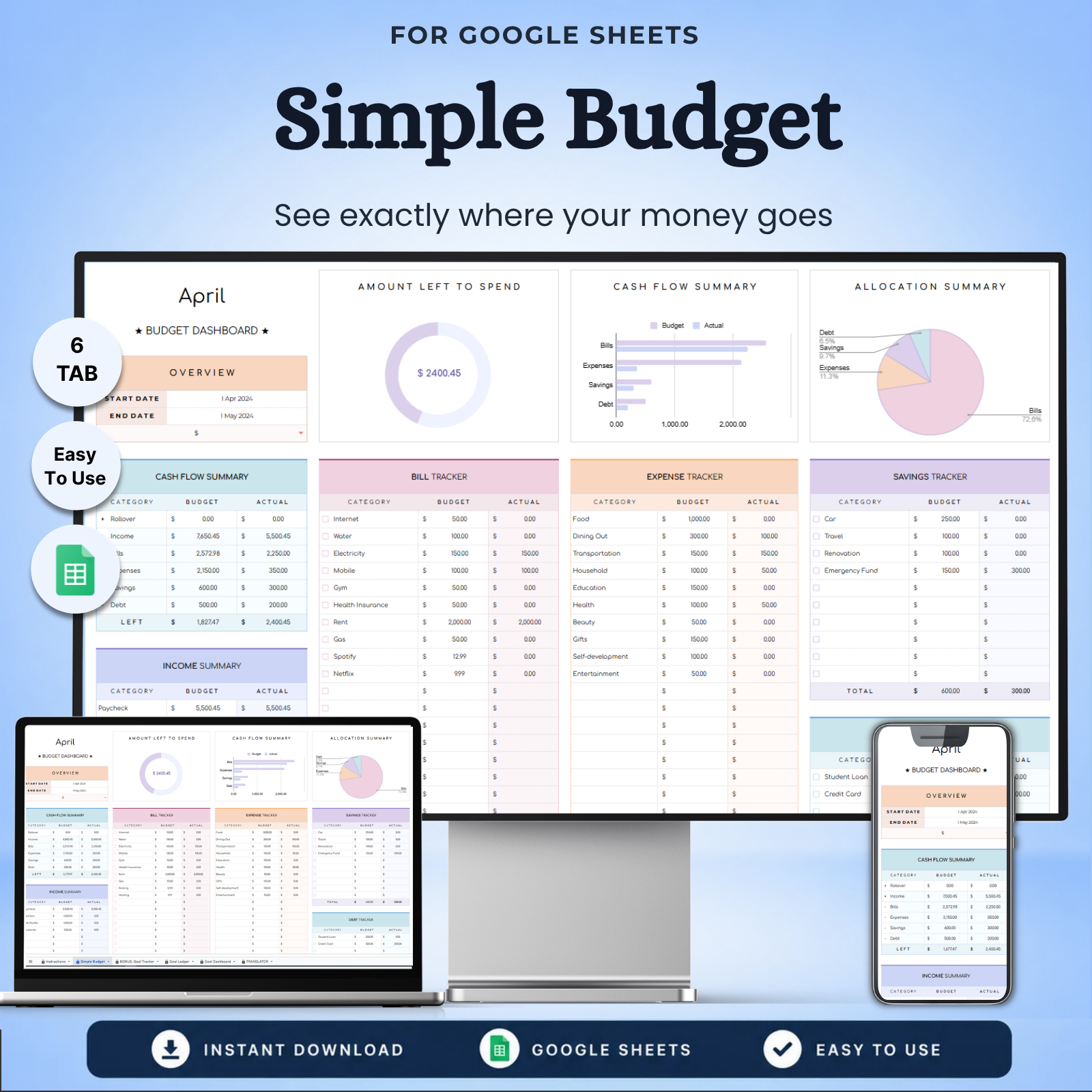 Simple Budget Tracker For Google Sheets