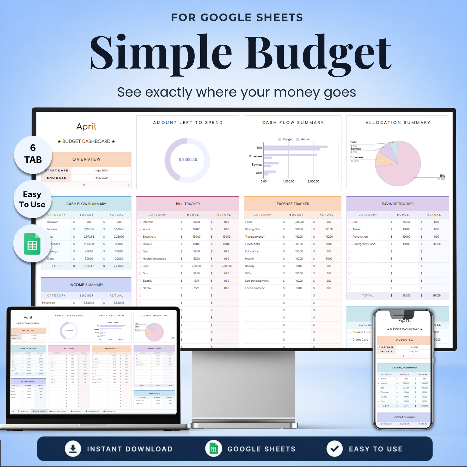 Simple Budget Tracker For Google Sheets