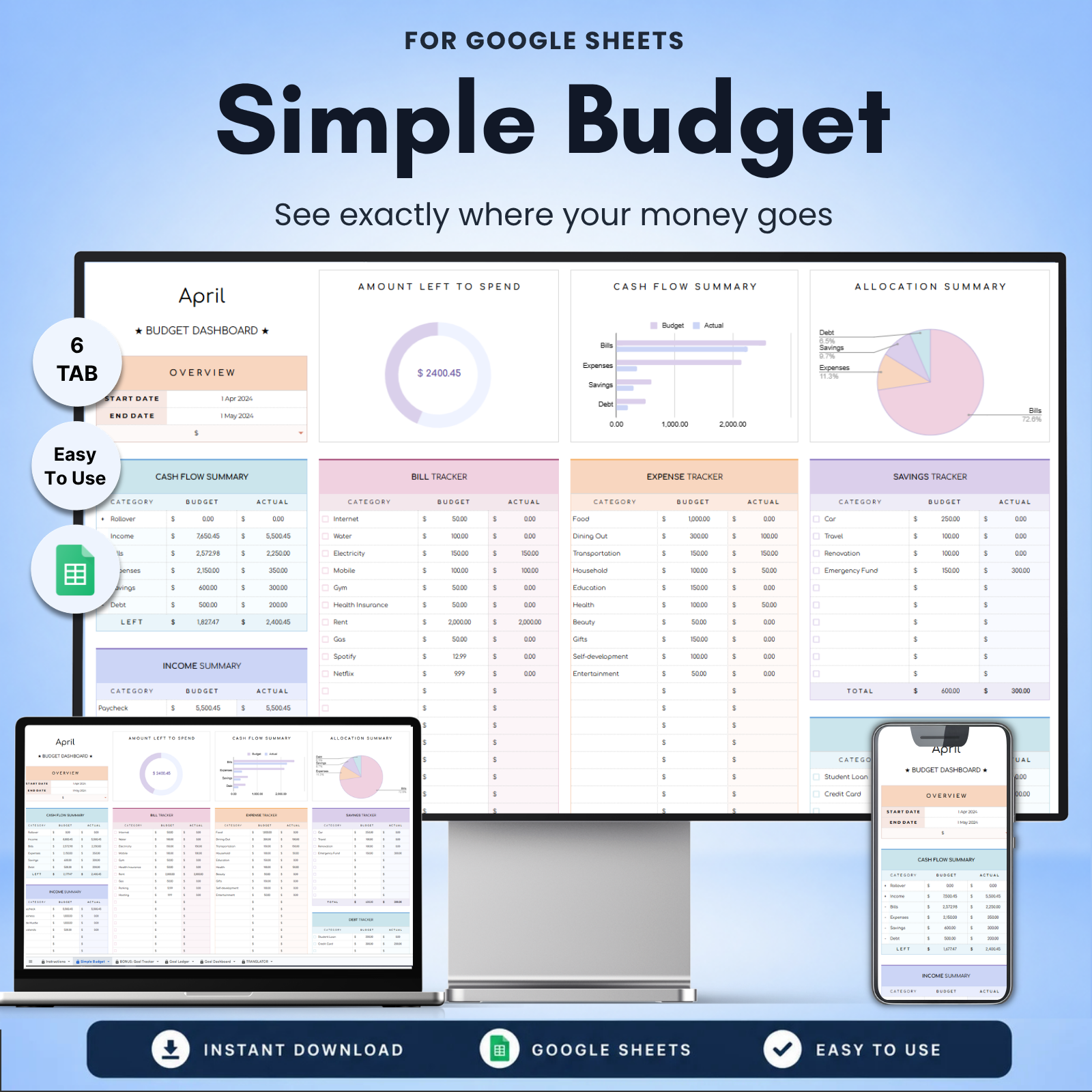 Simple Budget Tracker For Google Sheets
