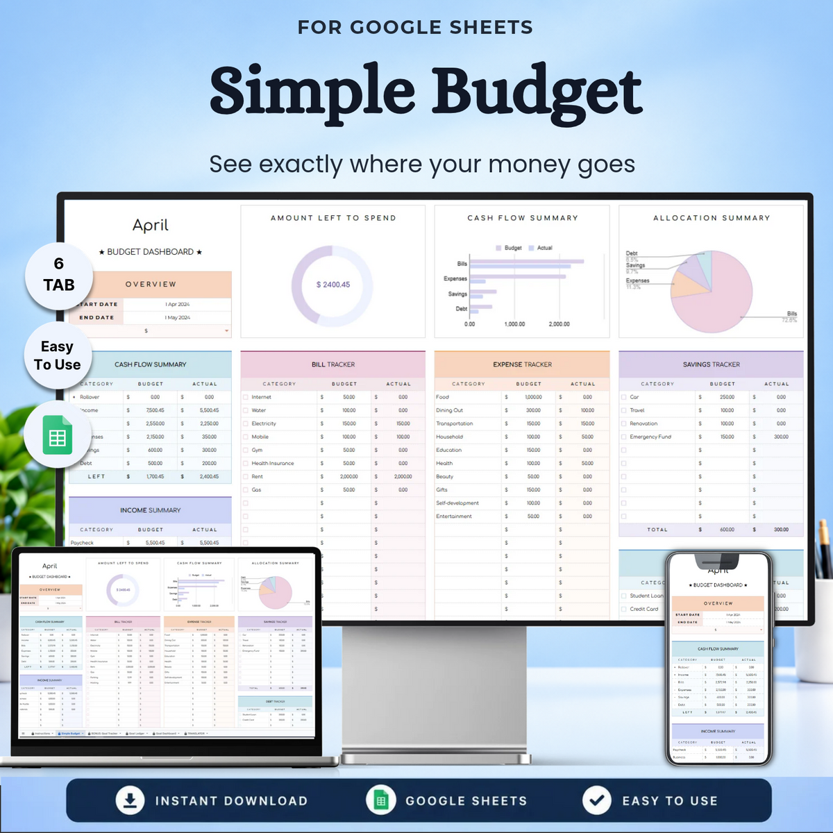 Simple Budget Tracker Google Sheets GigaSheets