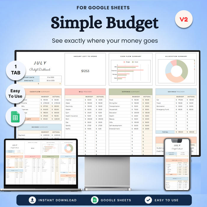 Simple Budget Tracker V2 Google Sheets template