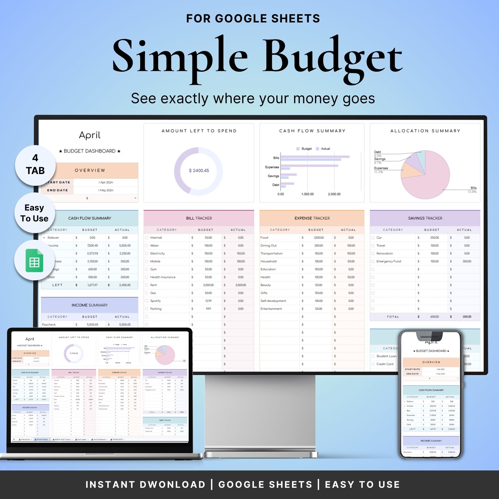 Simple Budget Tracker For Google Sheets