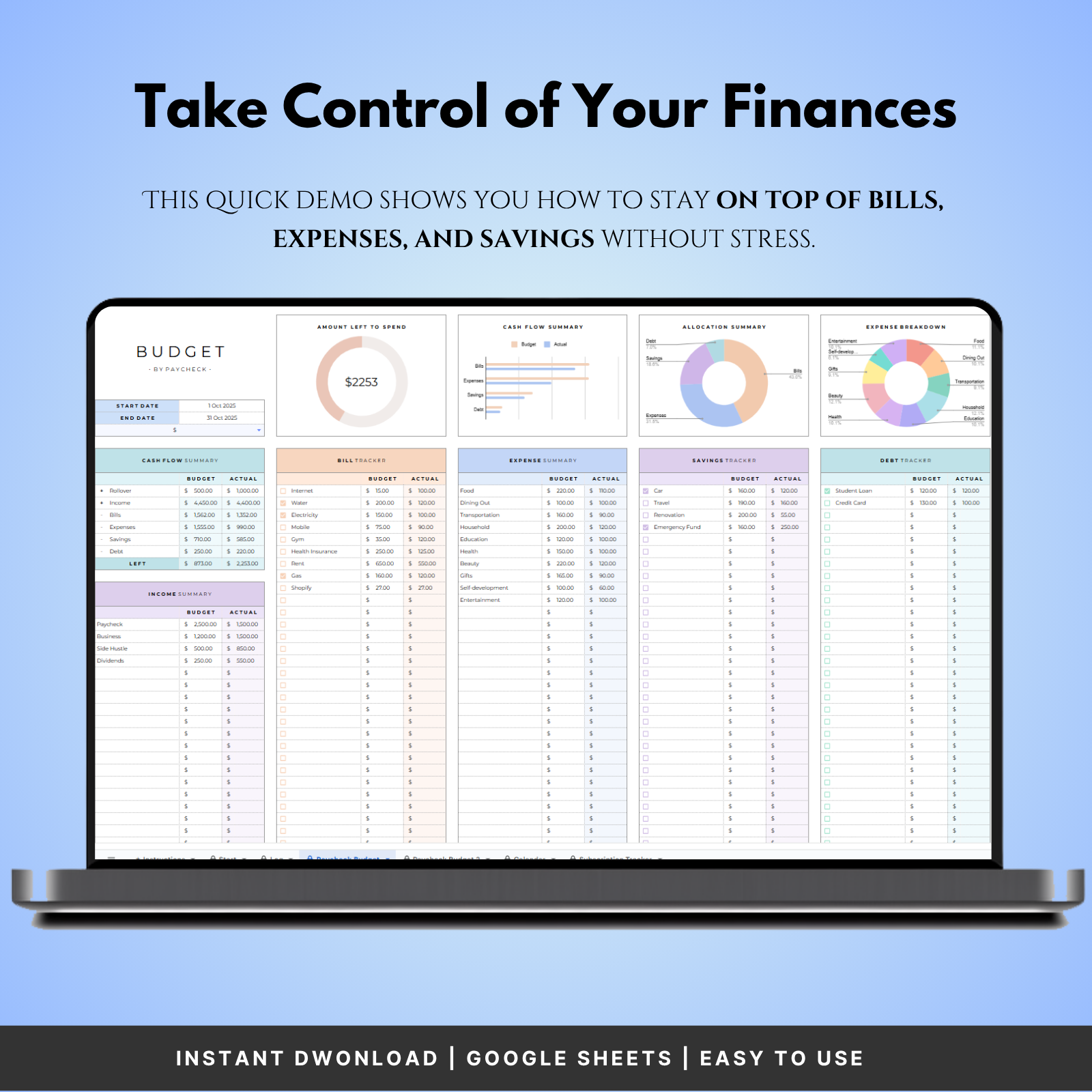 Paycheck Budget Tracker Spreadsheet