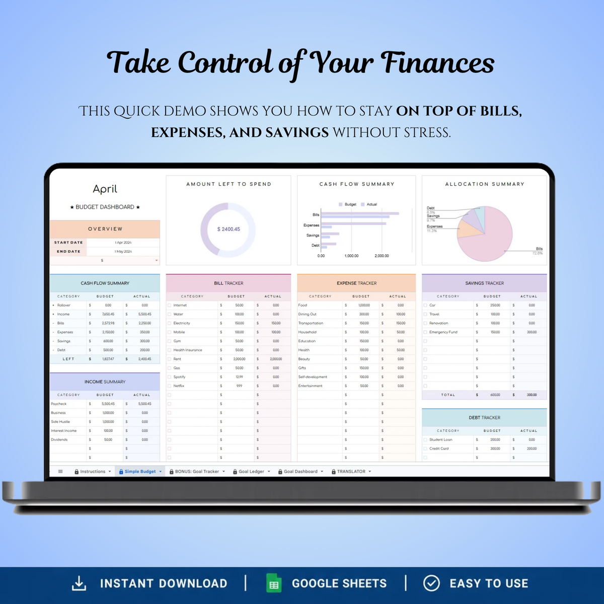 Simple Budget Tracker Google Sheets
